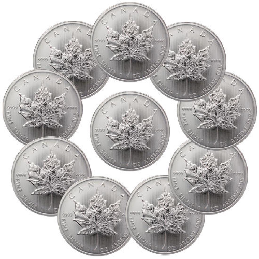 (10) Canadian Silver Maple Leaf - 1 oz .each: Item is as shown in image. Bidder is responsible for all value and grade determination based upon image. All bids constitute abinding contract and agreement to pay.