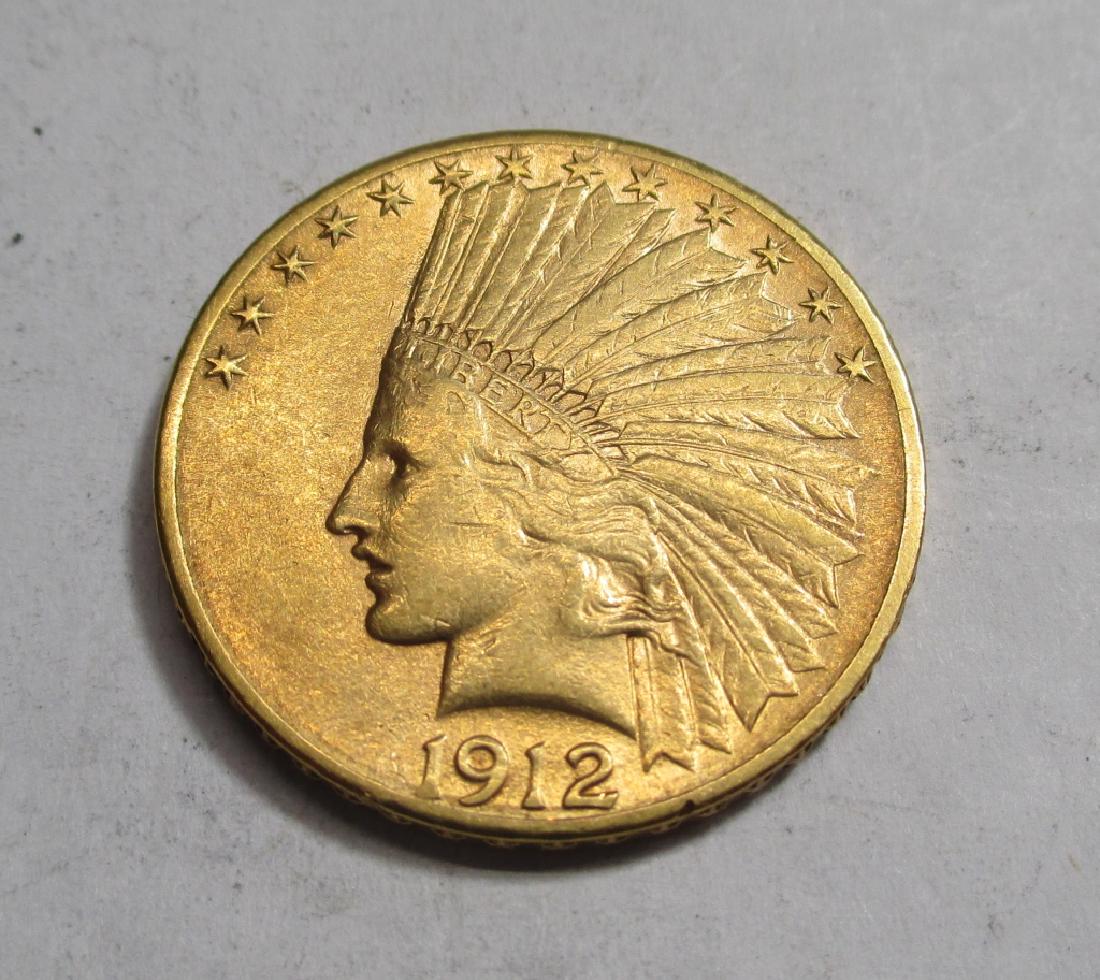 1912 $10 Gold Indian Eagle Coin: Please note that all items are as shown in image. Bidder is responsible for all grade based upon images and value. Bidder further agrees to all terms and understands all nuances of bidder registration