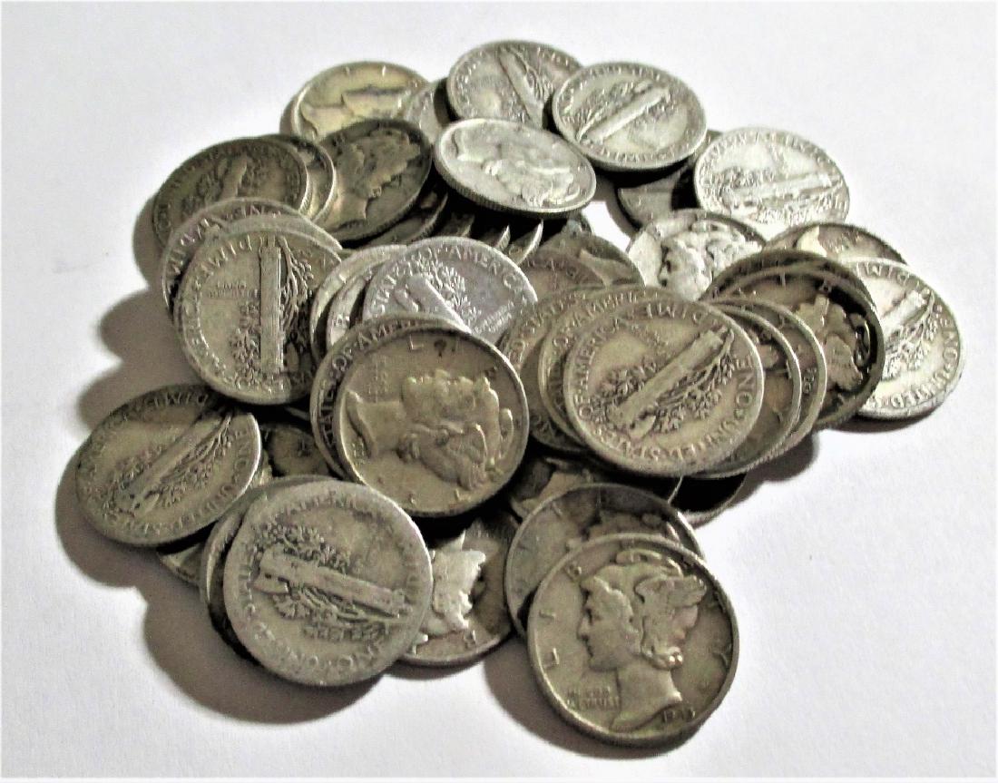 (50) Mercury Dimes -90% Silver: Please note that all items are as shown in image. Bidder is responsible for all grade based upon images and value. Bidder further agrees to all terms and understands all nuances of bidder registration
