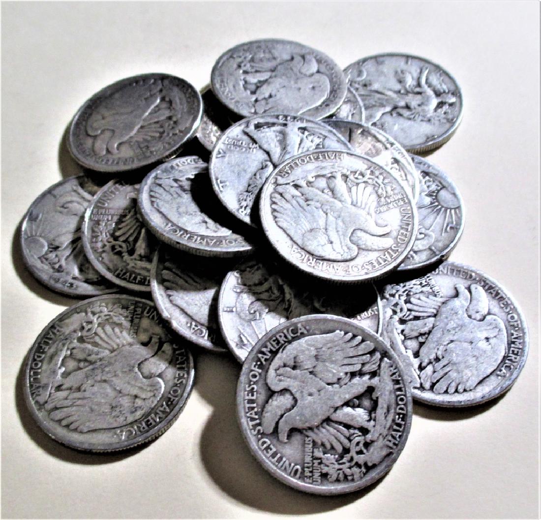 (20) Walking Liberty Half Dollars-90% Silver: Please note that all items are as shown in image. Bidder is responsible for all grade based upon images and value. Bidder further agrees to all terms and understands all nuances of bidder registration