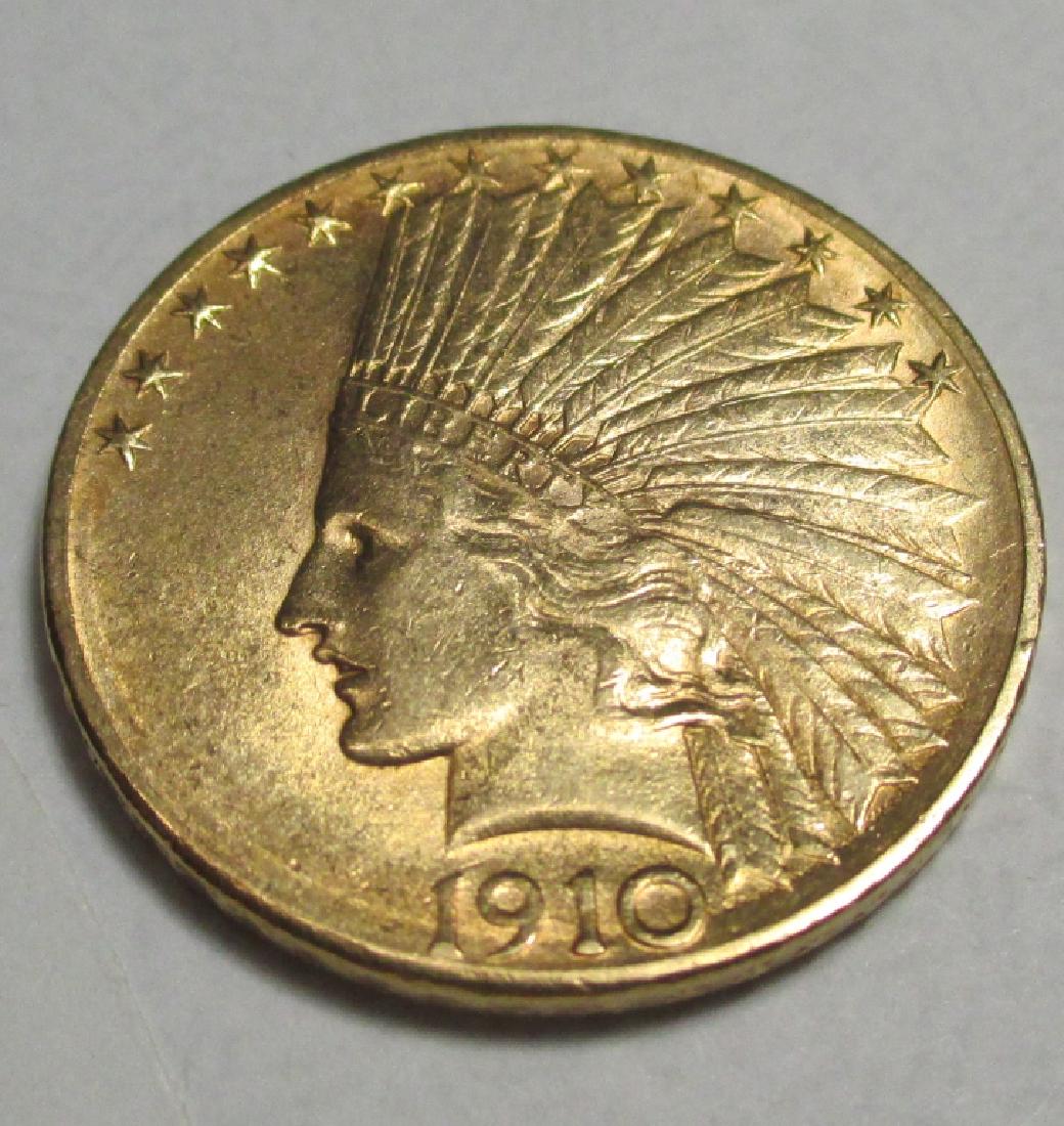 1910 $10 Gold Indian Eagle Coin: Please note that all items are as shown in image. Bidder is responsible for all grade based upon images and value. Bidder further agrees to all terms and understands all nuances of bidder registration