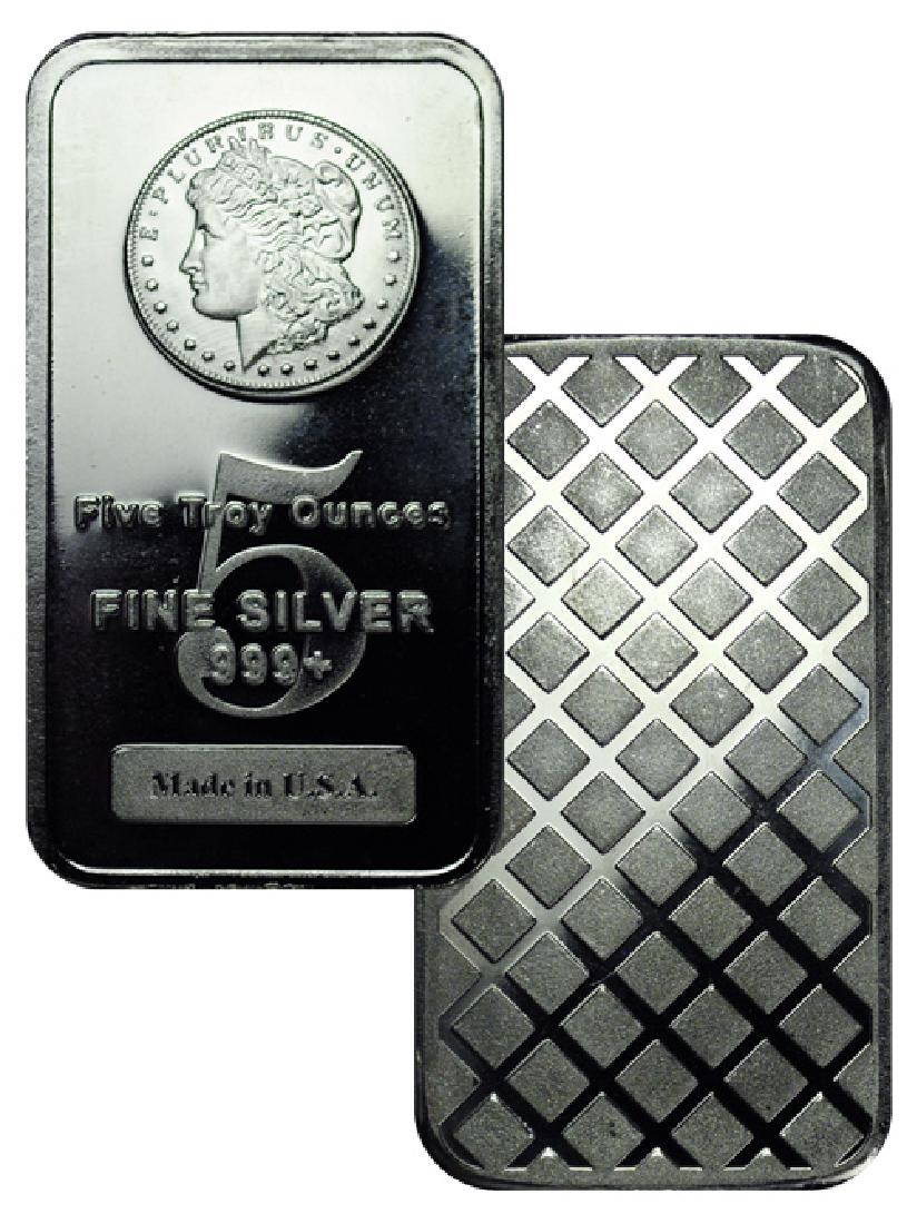 5 oz. Morgan Design Silver Bar -.999 Pure: Please note that all items are as shown in image. Bidder is responsible for all grade based upon images and value. Bidder further agrees to all terms and understands all nuances of bidder registration
