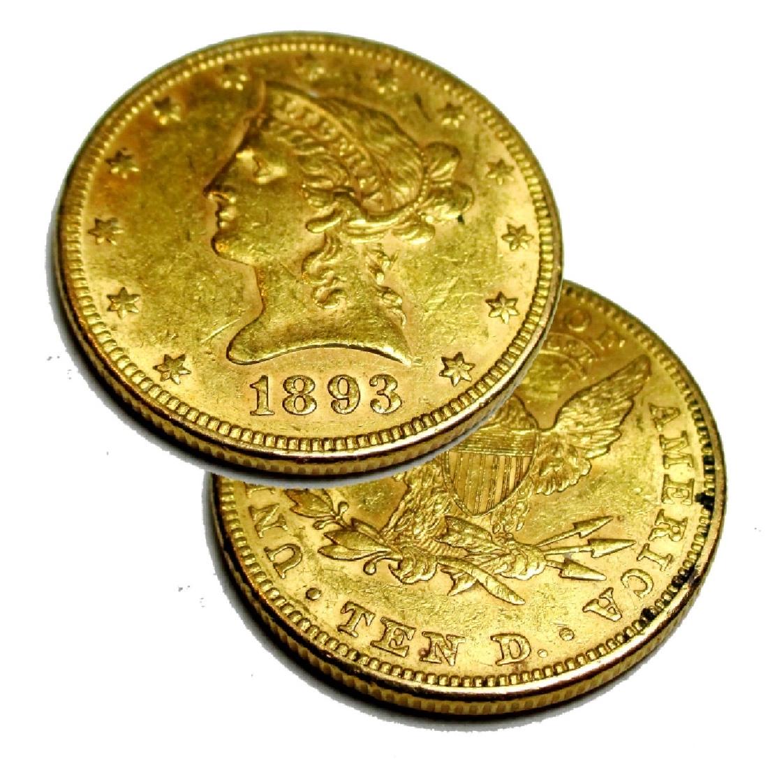 1893 $10 Gold Liberty Higher Grade Eagle: Please note that all items are as shown in image. Bidder is responsible for all grade based upon images and value. Bidder further agrees to all terms and understands all nuances of bidder registration