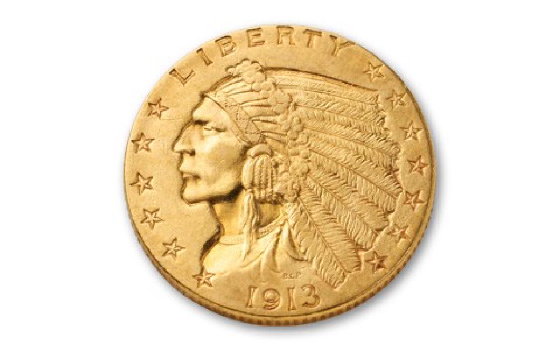 1913 $2.5 Gold Indian Quarter Eagle: Please note that all items are as shown in image. Bidder is responsible for all grade based upon images and value. Bidder further agrees to all terms and understands all nuances of bidder registration
