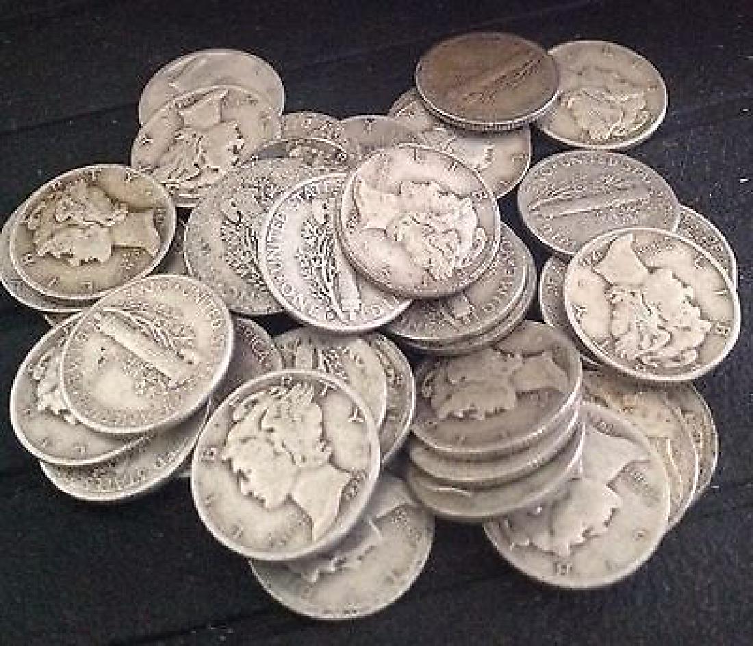 (25) Mercury Dimes -90% Silver: Please note that all items are as shown in image. Bidder is responsible for all grade based upon images and value. Bidder further agrees to all terms and understands all nuances of bidder registration
