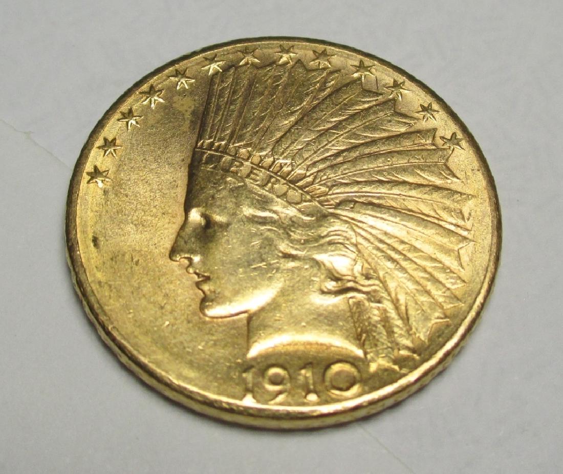 1910 D $10 Gold Indian Eagle Coin: Please note that all items are as shown in image. Bidder is responsible for all grade based upon images and value. Bidder further agrees to all terms and understands all nuances of bidder registration