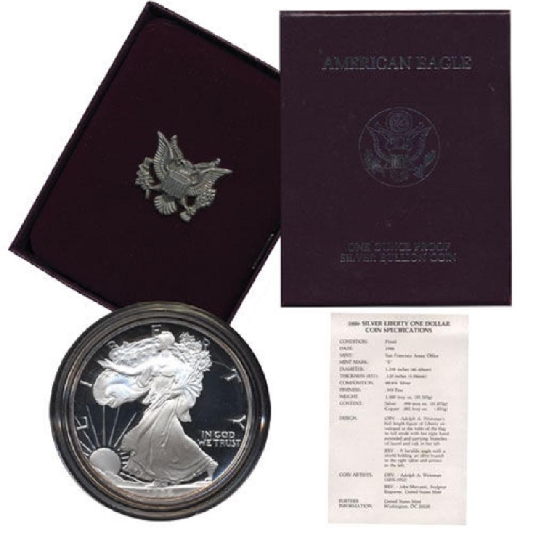1986 US Silver Eagle Proof in Mint Case: Please note that all items are as shown in image. Bidder is responsible for all grade based upon images and value. Bidder further agrees to all terms and understands all nuances of bidder registration