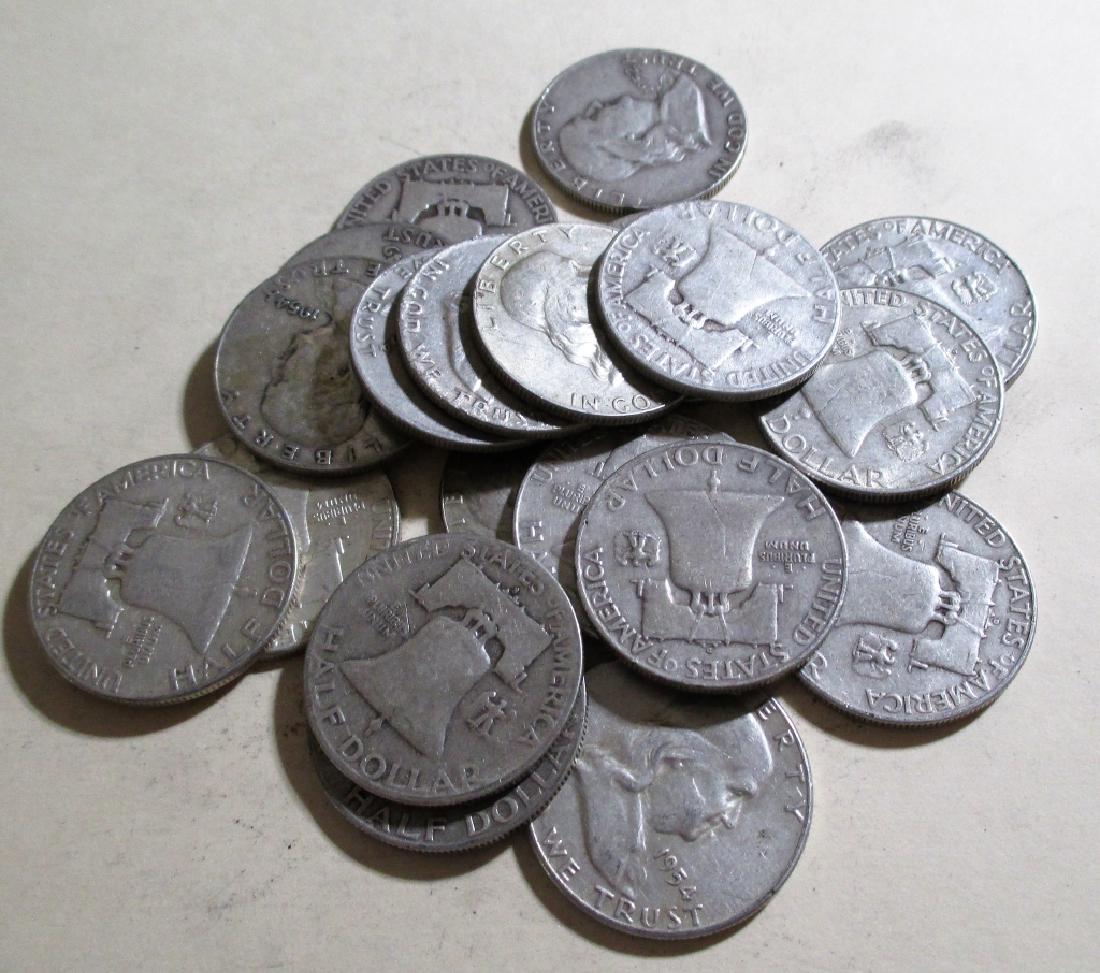 (20) Franklin Half Dollars -90% Silver: Please note that all items are as shown in image. Bidder is responsible for all grade based upon images and value. Bidder further agrees to all terms and understands all nuances of bidder registration