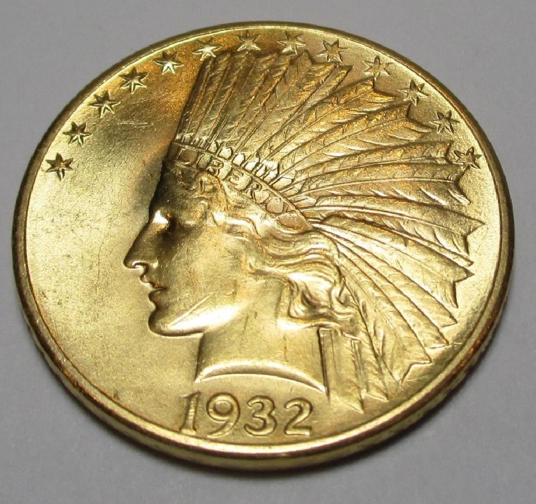 1932 $10 Gold Indian High Grade Eagle Coin: Please note that all items are as shown in image. Bidder is responsible for all grade based upon images and value. Bidder further agrees to all terms and understands all nuances of bidder registration