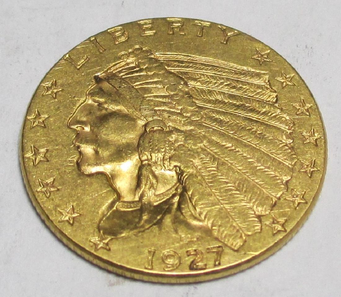 1927 $2.5 Gold Indian Quarter Eagle: Please note that all items are as shown in image. Bidder is responsible for all grade based upon images and value. Bidder further agrees to all terms and understands all nuances of bidder registration