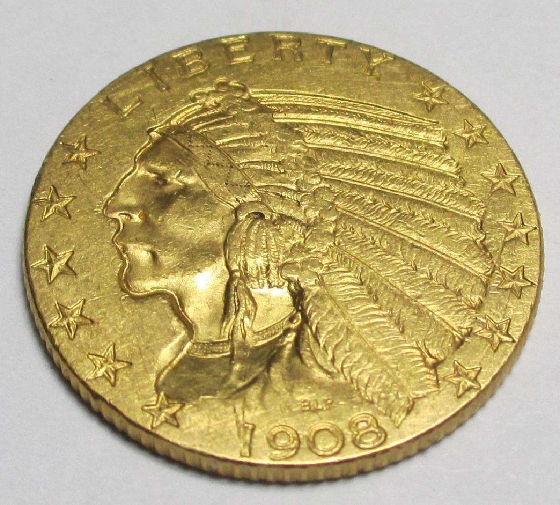 1908 $5 Gold indian Half Eagle: Please note that all items are as shown in image. Bidder is responsible for all grade based upon images and value. Bidder further agrees to all terms and understands all nuances of bidder registration