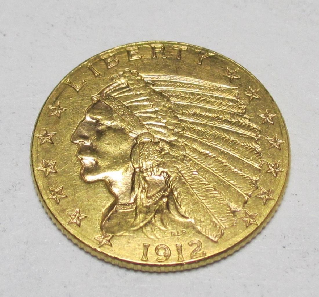 1912 $2.5 Gold Indian Quarter Eagle: Please note that all items are as shown in image. Bidder is responsible for all grade based upon images and value. Bidder further agrees to all terms and understands all nuances of bidder registration