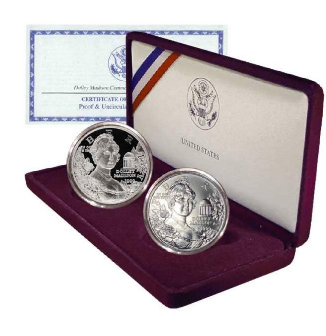 1999 Dolley Madison 2 Coin BU and Proof Set: Please note that all items are as shown in image. Bidder is responsible for all grade based upon images and value. Bidder further agrees to all terms and understands all nuances of bidder registration