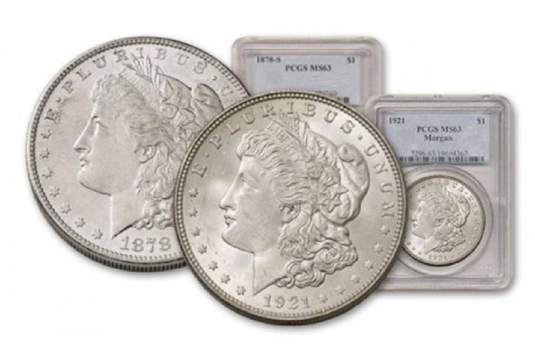 1878 s MS 63-1921 MS 63 PCGS-NGC Morgan Set: Please note that all items are as shown in image. Bidder is responsible for all grade based upon images and value. Bidder further agrees to all terms and understands all nuances of bidder registration