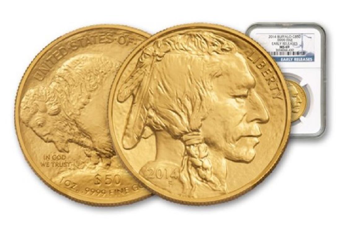 2014 MS 69 ER NGC 1 oz. Gold Buffalo: Please note that all items are as shown in image. Bidder is responsible for all grade based upon images and value. Bidder further agrees to all terms and understands all nuances of bidder registration