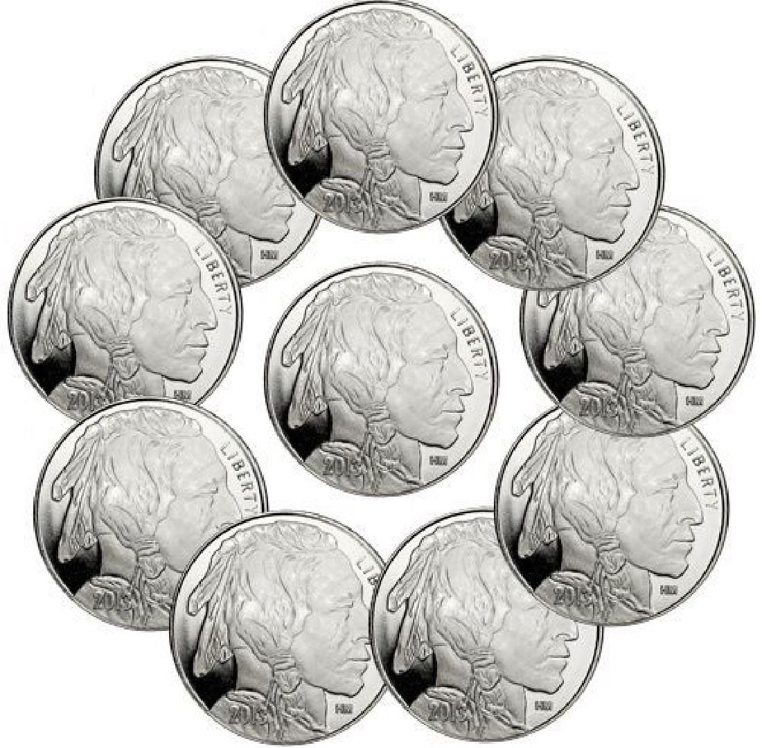 (10) 1 oz Silver Buffalo Design Rounds-.999 Pure: Please note that all items are as shown in image. Bidder is responsible for all grade based upon images and value. Bidder further agrees to all terms and understands all nuances of bidder registration