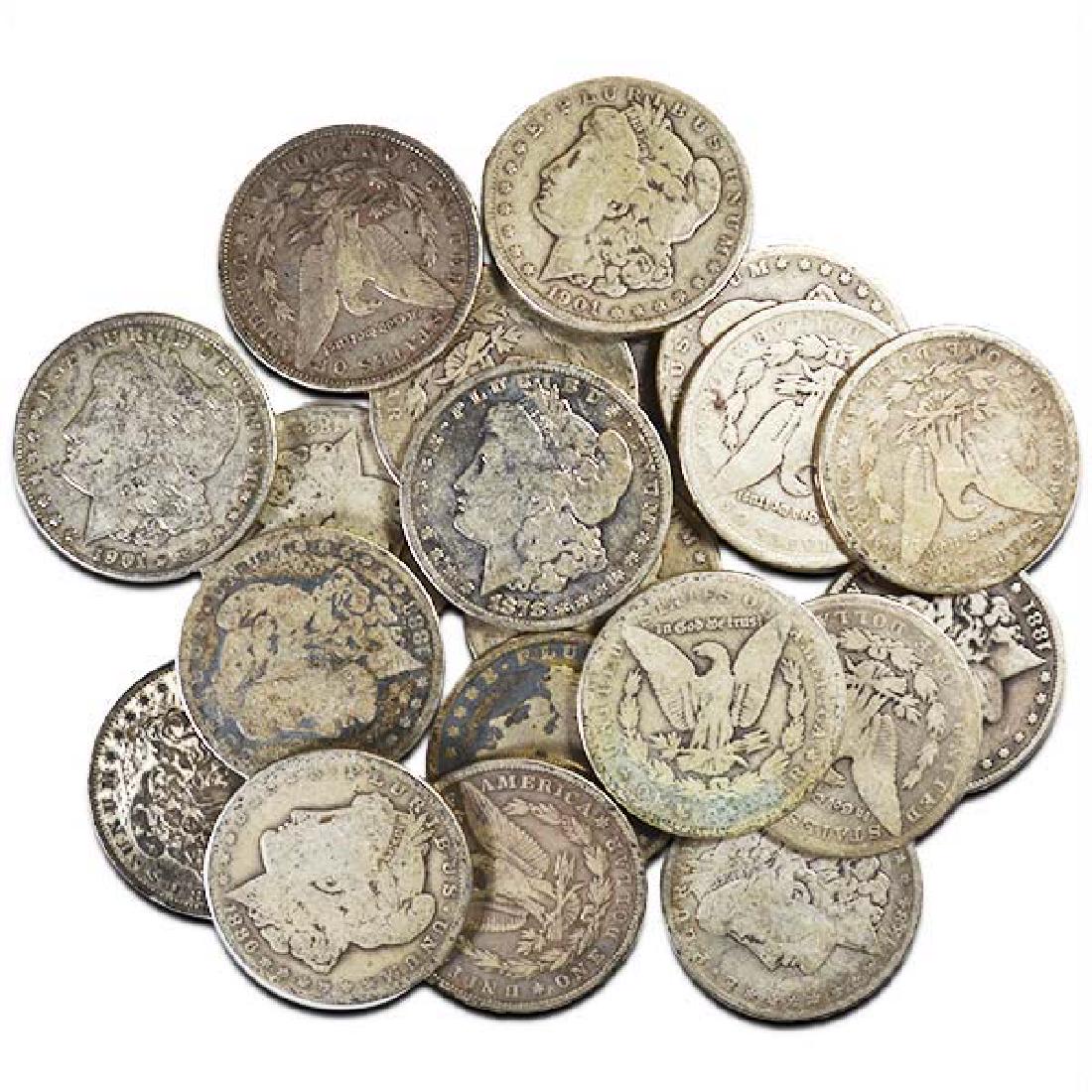 (20) Morgan Silver Dollars - Mixed Random Dates: Item is as shown in image. Bidder is responsible for all value and grade determination based upon image. All bids constitute a binding contract and agreement to pay.