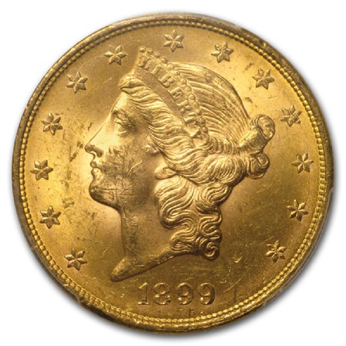 1899 P $20 Gold Liberty Double Eagle: Item is as shown in image. Bidder is responsible for all value and grade determination based upon image. All bids constitute a binding contract and agreement to pay.