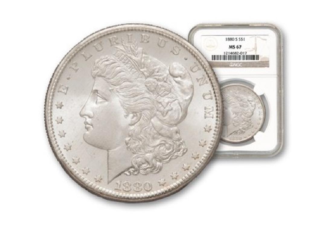 1880 s MS 67 NGC Morgan Silver Dollar: Item is as shown in image. Bidder is responsible for all value and grade determination based upon image. All bids constitute abinding contract and agreement to pay.