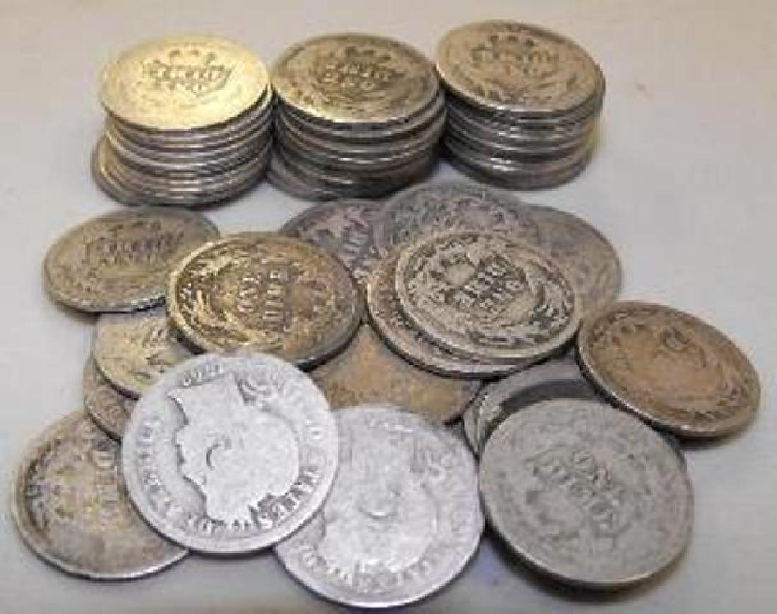 (50) Barber Dimes - 90% Silver - Rare Items: Item is as shown in image. Bidder is responsible for all value and grade determination based upon image. All bids constitute abinding contract and agreement to pay.