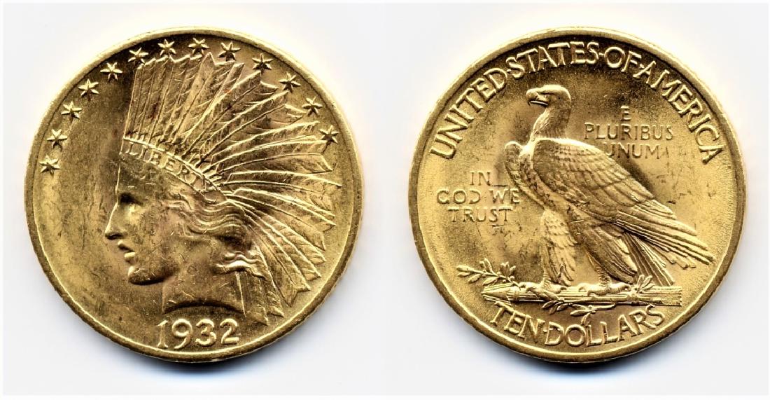 1932 $10 Gold Indian - High Grade: Item is as shown in image. Bidder is responsible for all value and grade determination based upon image. All bids constitute abinding contract and agreement to pay.
