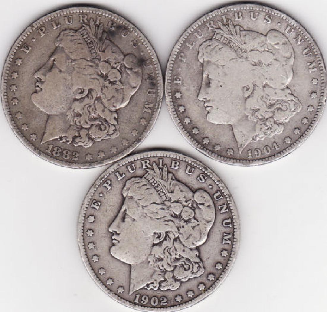 Lot of (3) 19th Century Morgan Silver Dollars- (1 of 1)