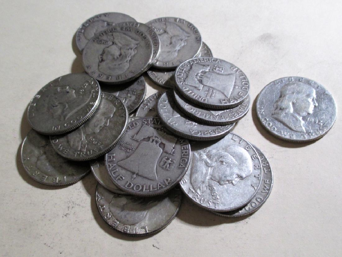 (20) Franklin Half Dollars -90% Silver: Please note that all items are as shown in image. Bidder is responsible for all grade based upon images and value. Bidder further agrees to all terms and understands all nuances of bidder registration