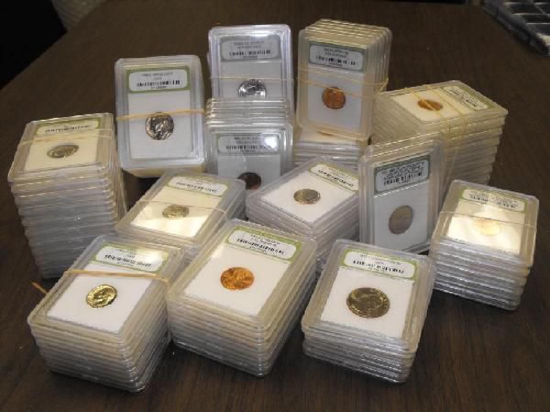 (50) INB Slab BU and PROOF Coins: Please note that all items are as shown in image. Bidder is responsible for all grade based upon images and value. Bidder further agrees to all terms and understands all nuances of bidder registration