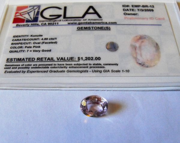 4.80 Kunzite Gemstones Est- $1202: 4.80 Kunzite Gemstones Est- $1202