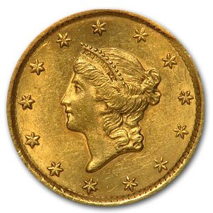 1849-1854' Gold Liberty $ 1 Dollar Gold Coin: A real US Gold coin from the 1850s- f-xf grade.