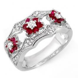 Genuine 0.85 ctw Ruby & Diamond Ring 14K White G: Diamond: 43 Round cut @ 0.45 ctw Clarity: SI-I Color: H-K Gemstone: Natural Ruby Gemstone color: Red Gemstone quality: Good-to-Very Good Gemstone Cut & Weight: 18 Round cut @ 0.40 ctw Metal Purity & C