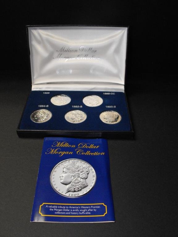 Lot of 5 "Million Dollar Morgans" - Copies: American Collectors Society Million dollar Morgan collection. In nice presentation case. From a local Asset Seizure-