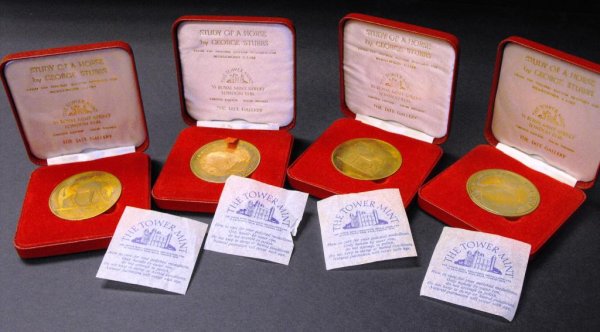 Lot of 4 Brass George Stubbs Equestrian Medals-: A lot of 4- medals having certificate and cases.