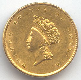 1850-70's US Gold Minted $ 1 Coin: Random date from larger cache-