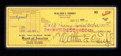 SUPER HARD TO FIND WALT DISNEY Signed Check: From full-length feature animation pioneer to creator of Disneyland®, Walt Disney™ will always be remembered for providing generations of Americans with laughter and joy. Now you can own a personal