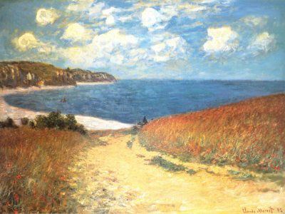 Claude Monet- Path Through the Corn at Pourville G: Artistic genius Claude Monet (1840 – 1925) founded and led the Impressionist Movement, applying non-traditional uses of color and light and how they affect each other based on his own observations.