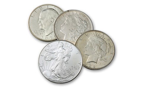 20th Century United States Dollar Collection (4): Large US Silver Coins-Four Coin Set of America's Last Large Dollar Coins Historic Collection Spans over 100 Years of Mint History. Morgan, Peace, IKE, Eagle. Various dates. Some Unc-some average circu