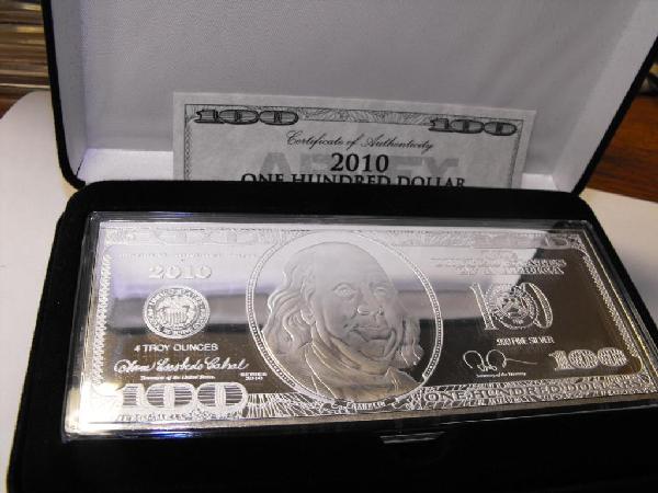 $100 Dollar Bill- 4 Troy Oz. Pure in Case: As shown