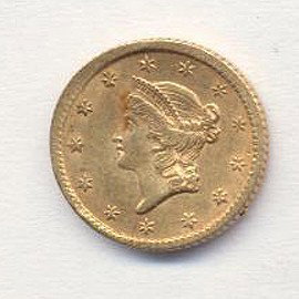 1850-70's US Gold Minted $ 1 Coin: Random date from larger cache-