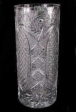 Cut Glass Umbrella Stand: 26" tall- Beautiful wheel cut design. No damage