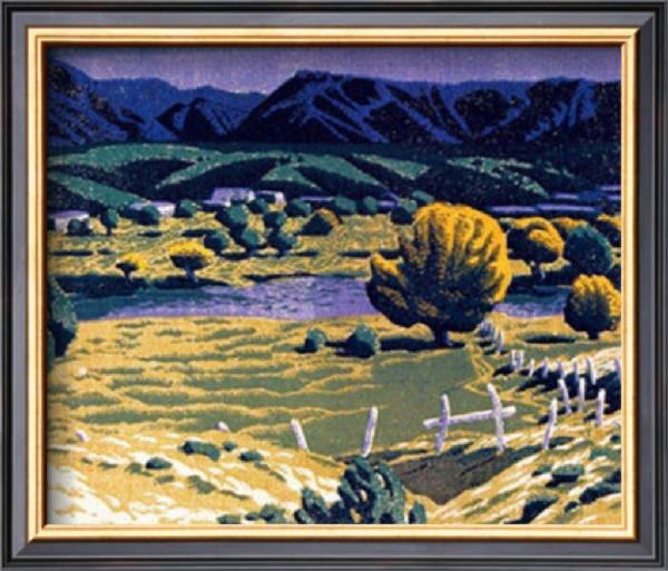 Gustave Baumann " Rio Tesuque " 9 x 12: Woodcut master Gustave Baumann (1881 – 1971) created 200 multicolor artworks during his life. Emigrating to Illinois from Germany, he attended the Chicago Art Institute and briefly studied in Munich