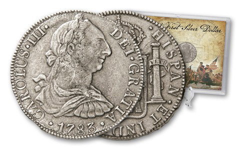 RARE (2) 1783 First US Dollar In Plastic Holder: The first US colonial dollar used! 90% silver, 1783 Reales coin. You get two coins in 1 plastic holder.