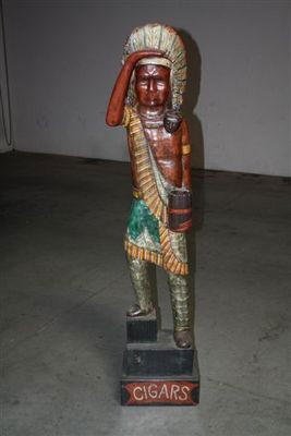 Hand Carved Wooden Cigar Store Style Indian: Carved Wooden Indian Statue, 66 Inches Tall