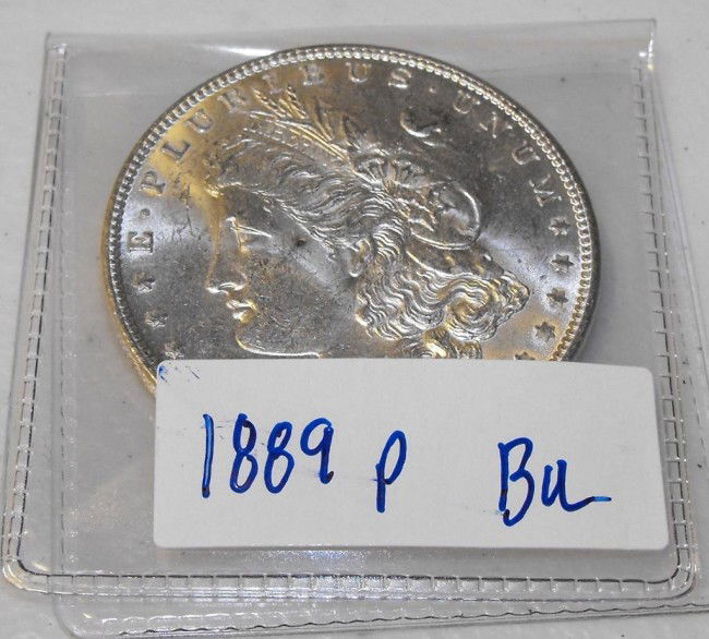 1889 P BU Morgan: This item has been placed into slab/holder/2x 2 by a third party prior to it being listed by us, we do not know the grades of the items.Evaluation should be based upon visual inspection via photo- Thi