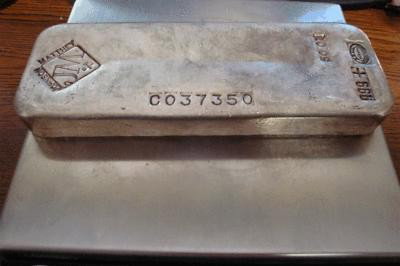 50 oz. JM Poured and Stamped Solid Silver Bar: A great way to own silver! 50 oz bar!