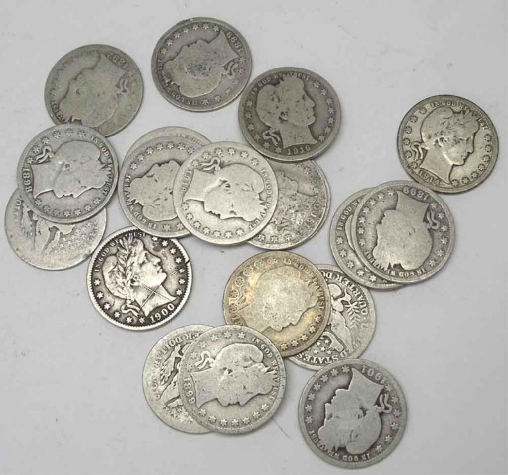 Lot of (20) Barber Quarters- Circulated: We offer at auction some of the best quality tangible assets. We strive to make your bidding experience the best on the net. Weekly sales of large bulk lots, individual lots and simply the most offeri