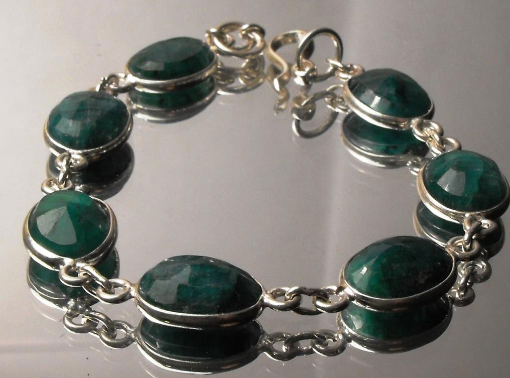 21.70 tcw Emerald Bracelet Sterling $ 2450 GG GIA: This item was appraised with the gemstone in mount. Each gemstone has been evaluated on a case by case basis, some stones are higher quality than others and will be more valuable than larger stones of