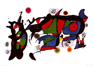 Obra De Joan Miro - Joan Miro: 39 x 28 - unframed - Spanish surrealist Joan Miro (1893 -1983) paints with childlike exuberance in joyful rebellion against conventional painting methods. Influenced by the 1920's Paris counterculture