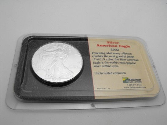 2002 US Mint Silver Eagle: Littleton carded