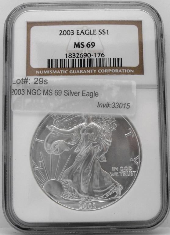 2003 NGC MS 69 Silver Eagle: These lots are offered for sale without reserve. The value of the item is whatever the final bid price reflects. We offer better items at lower prices, see what your investment dollar can do for you w